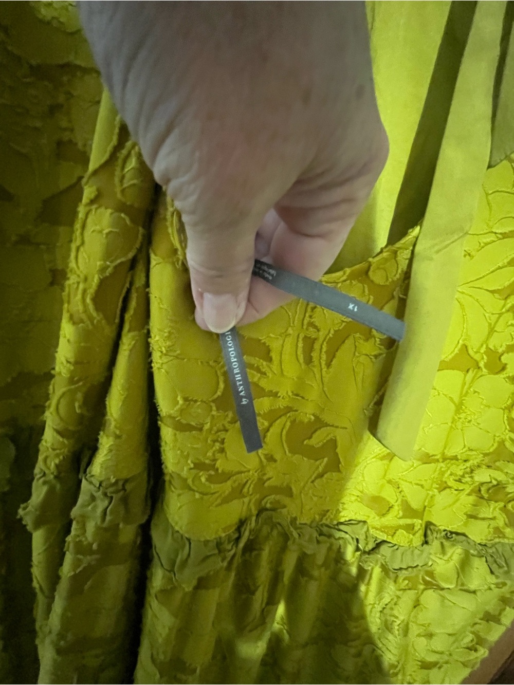 Anthropologie Chartreuse Ruffled Short Sleeve Dress - Picture 7 of 7